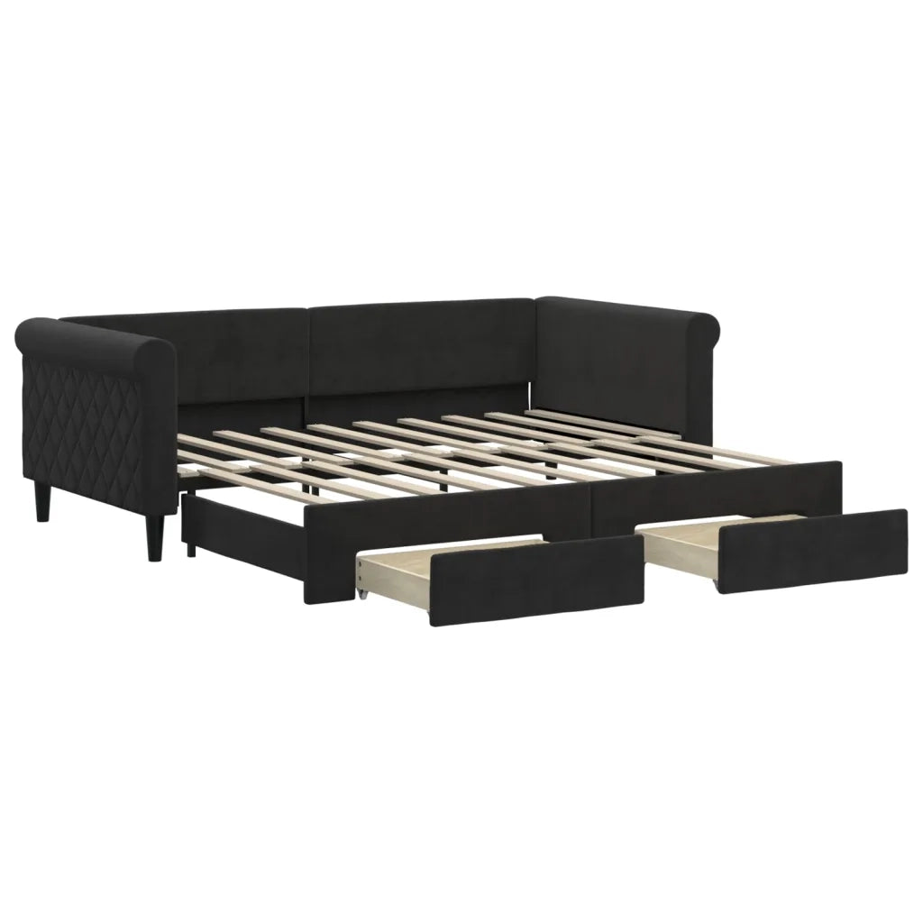 Divano Letto Estraibile con Cassetti-Sofa Letto-Daybed Nero 90x190 cm in Velluto 873032