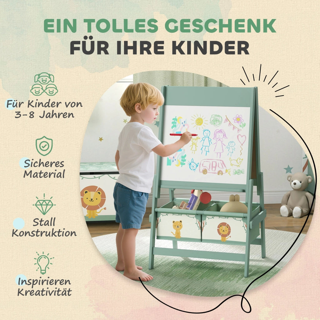 Casetta per Bambini 3 in 1 con Lavagna a Gessi, Whiteboard e Rotolo di Carta ¨C Zephmum ¨C Verde