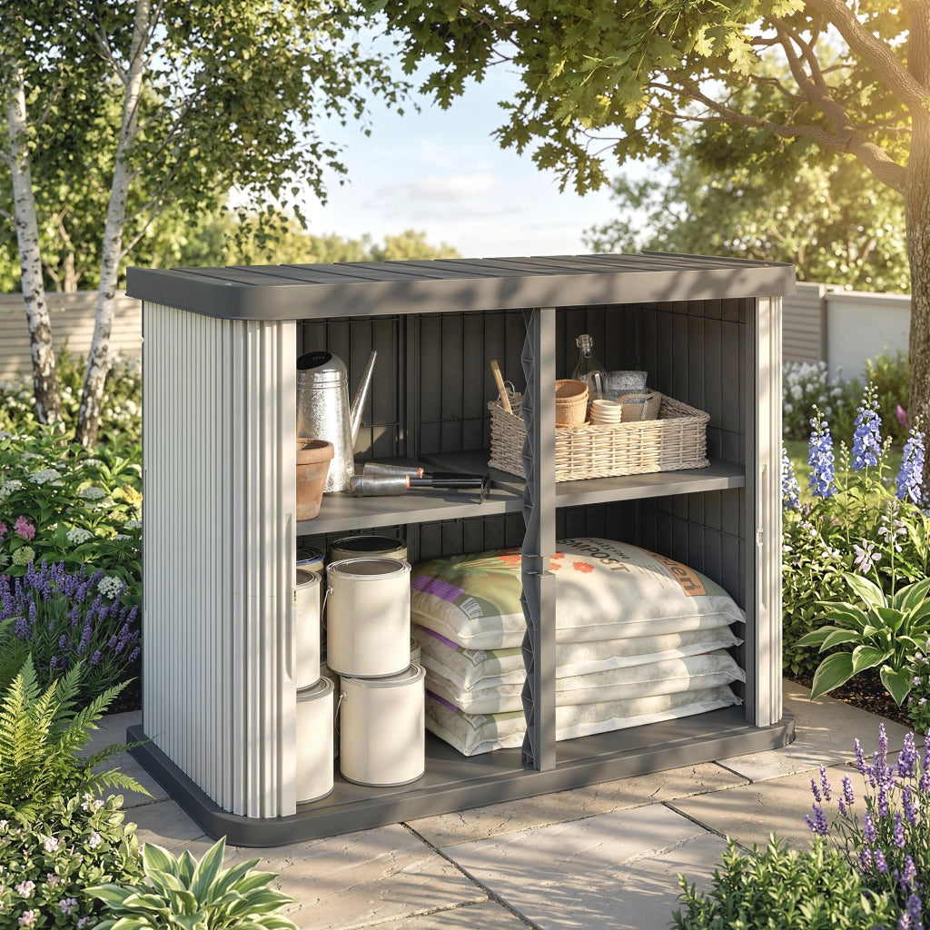 Coffre da Giardino 480 L con Porte a Scorrimento ¨C zephmum ¨C Marron Chiaro 120,5x59,5x92cm
