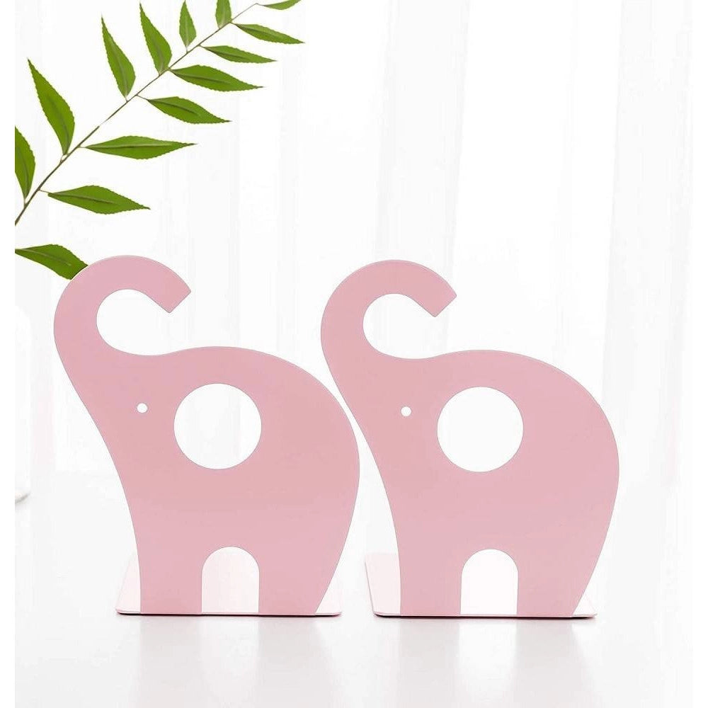 Trade Shop - Set 2 Pezzi Fermalibri Motivo Elefante In Ferro Per Bambini Libri Da 19 X 12 Cm -