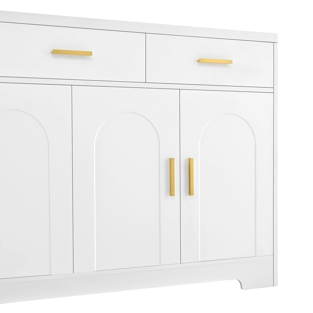 Credenza con 4 ante ad arco, 3 cassetti e ripiani regolabili, per soggiorno, in MDF bianco 140 × 40 × 83 cm