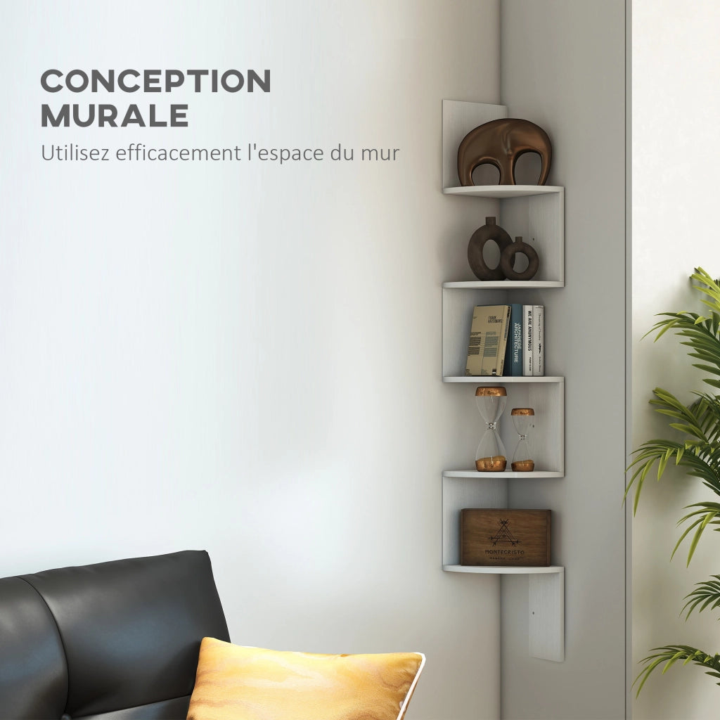 Libreria angolare a muro 5 livelli ¨C zephmum ¨C bianco 20x20x126 cm