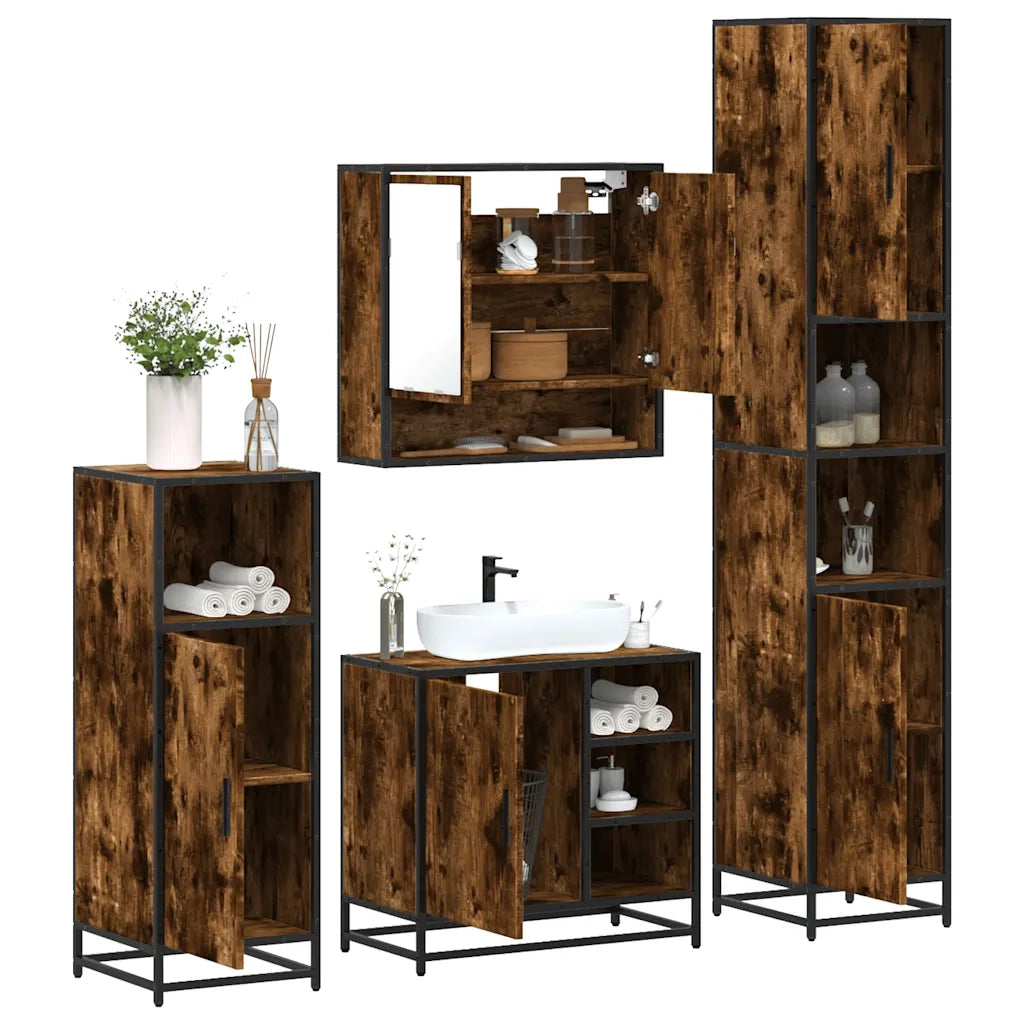 Set Mobili da Bagno 4 pz Rovere Fumo in Legno Multistrato 3301237