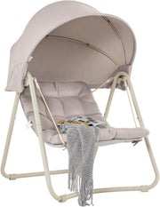 Dondolo da Giardino Poltrona Relax con Parasole Regolabile Amaca da Giardino Sedia a Dondolo per Esterni e Interni Poltrona Sospesa Beige 108x126x163 cm OGS62-MI