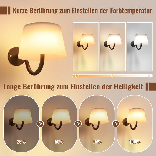 ZMH Lampada da parete per interni a batteria con interruttore applique da parete LED dimmerabili nere senza fili moderne