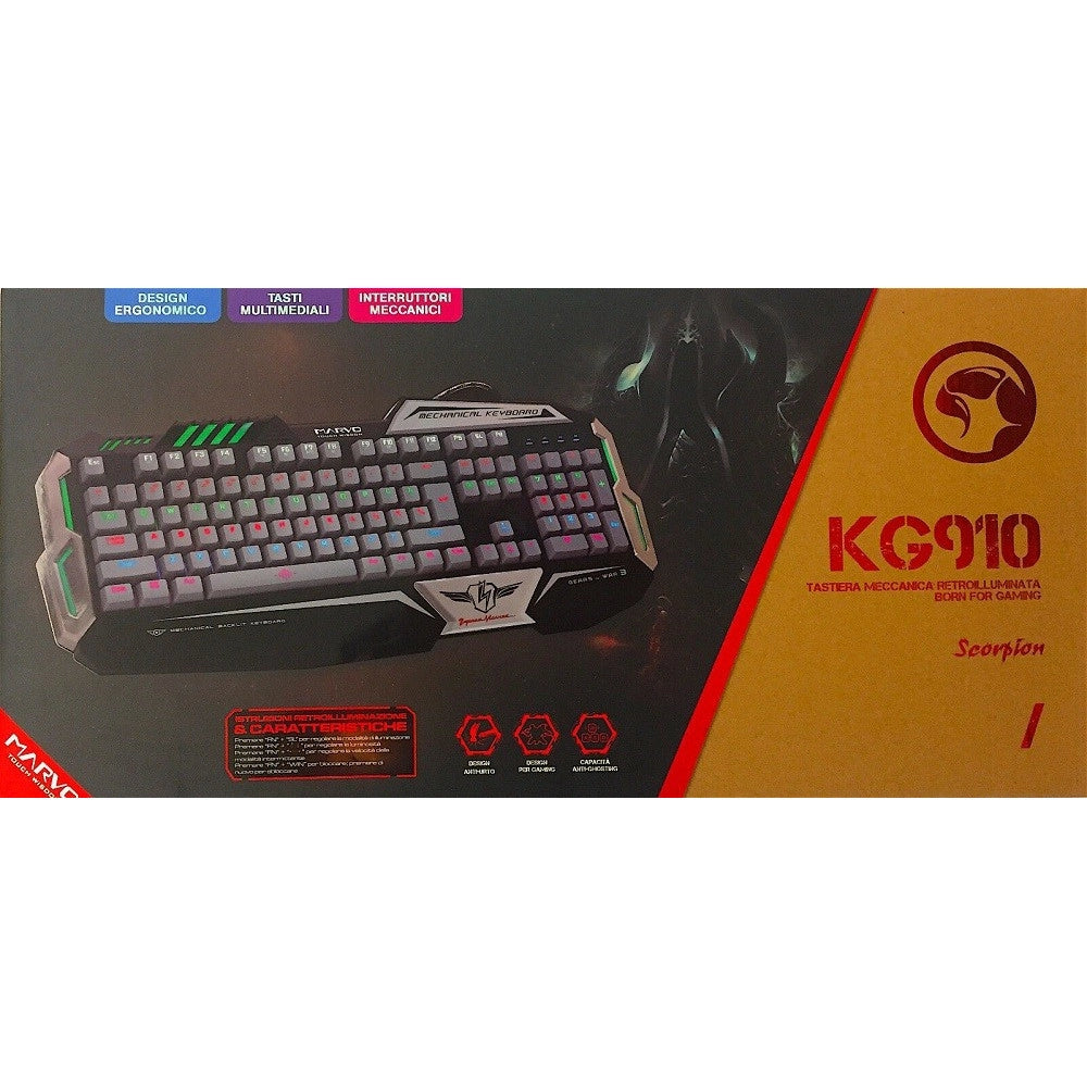 Trade Shop - Marvo Scorpion Kg910 Tastiera Gaming Retroilluminata Pc Usb Meccanica Poggiapolsi -