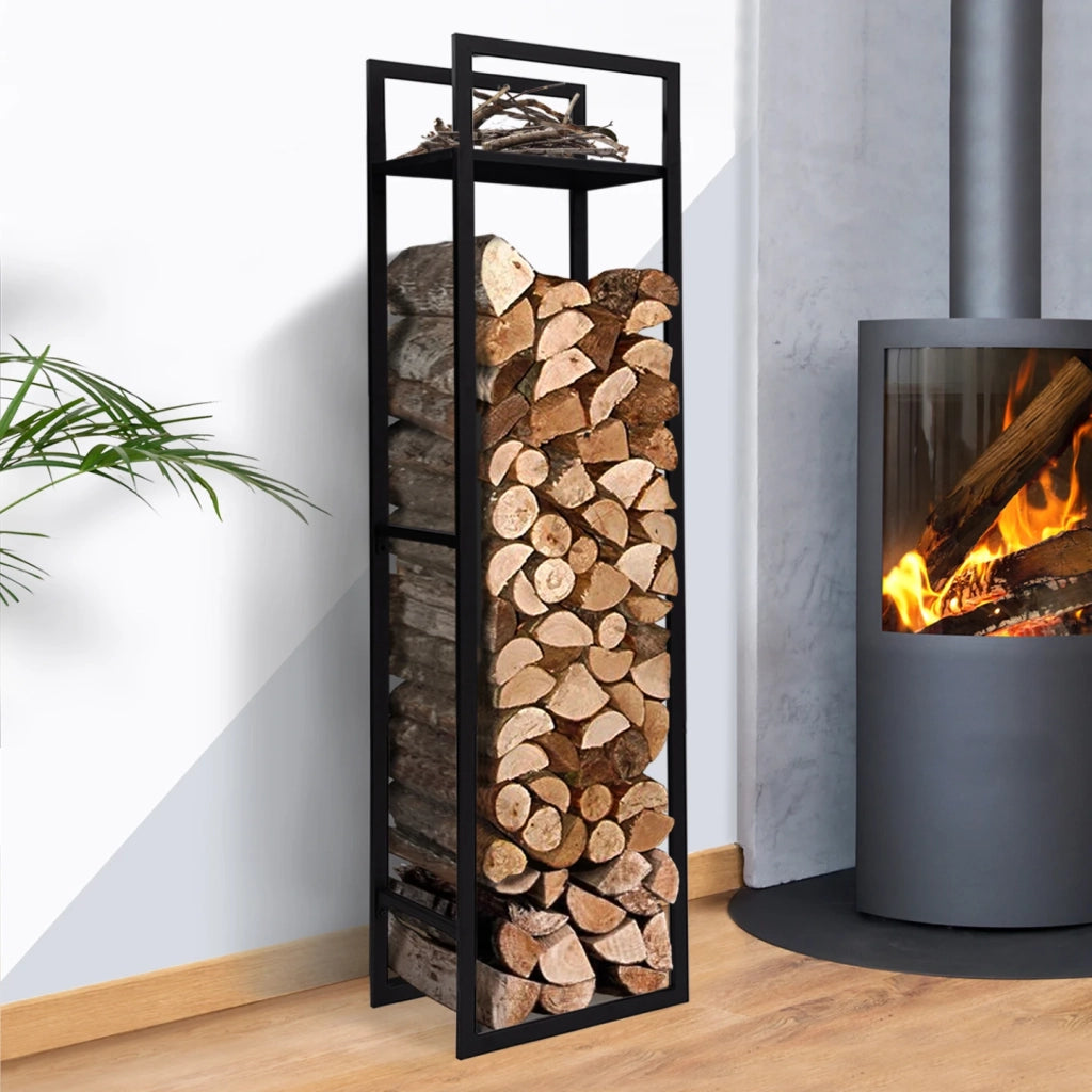 IDMarket - Portaceppi verticale in acciaio nero con ripiano H.170 CM per caminetti