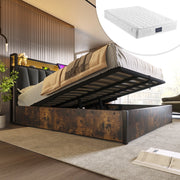 LETTO Matrimoniale 160x200 cm in lino grigio con materasso incluso e LED RGBW