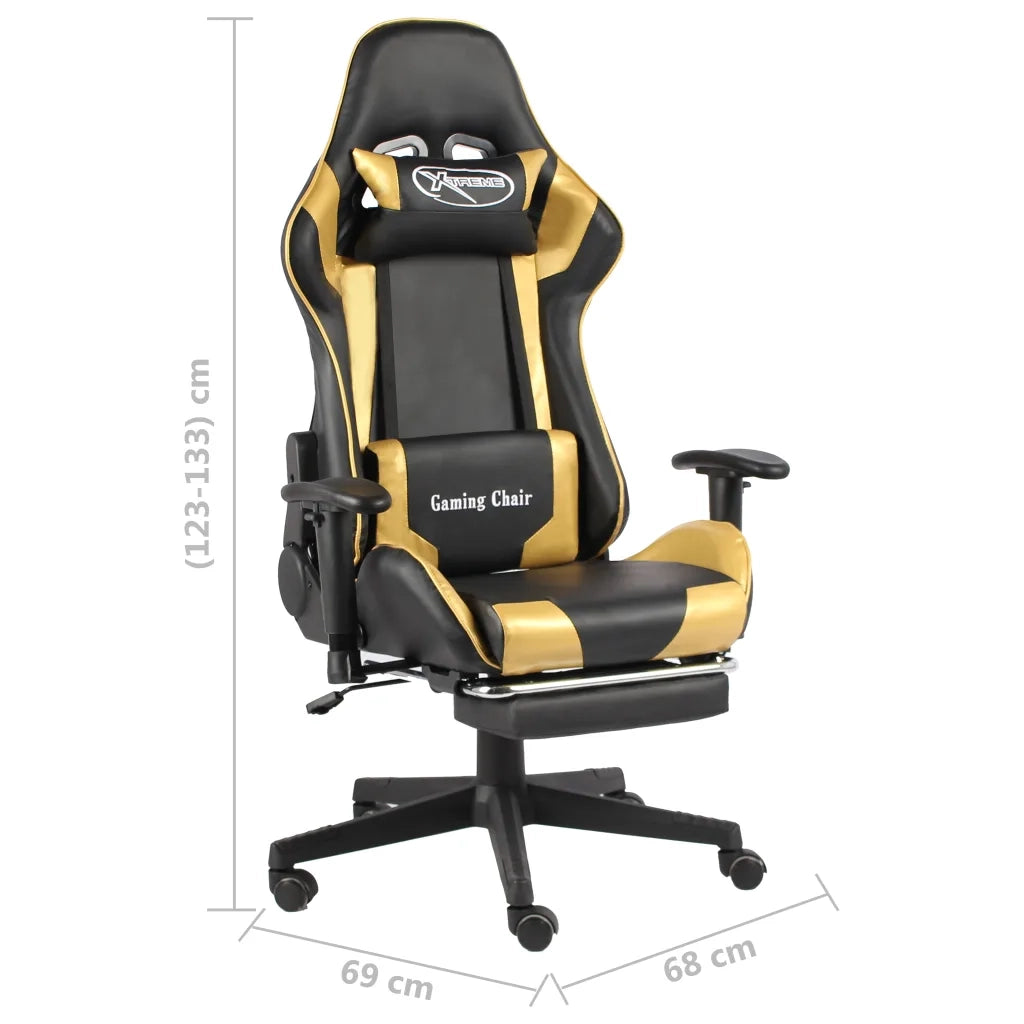 Sedia da Gaming | Sedia da e-sports Girevole con Poggiapiedi Oro in PVC