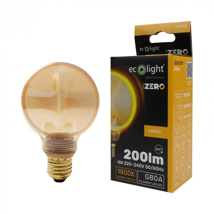 Lampadina LED decorativa G80 ambra E27 4W 200lm Ecolight