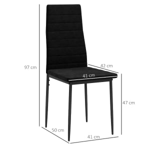 Set di 4 sedie da pranzo senza braccioli, con schienale alto, gambe in metallo, nero