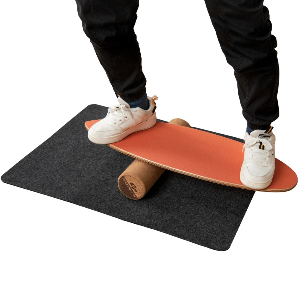 Tavola oscillante realizzata in legno di betulla e sughero, Balance board con rullo e copertura antiscivolo Arancione-Barre per flessioni
