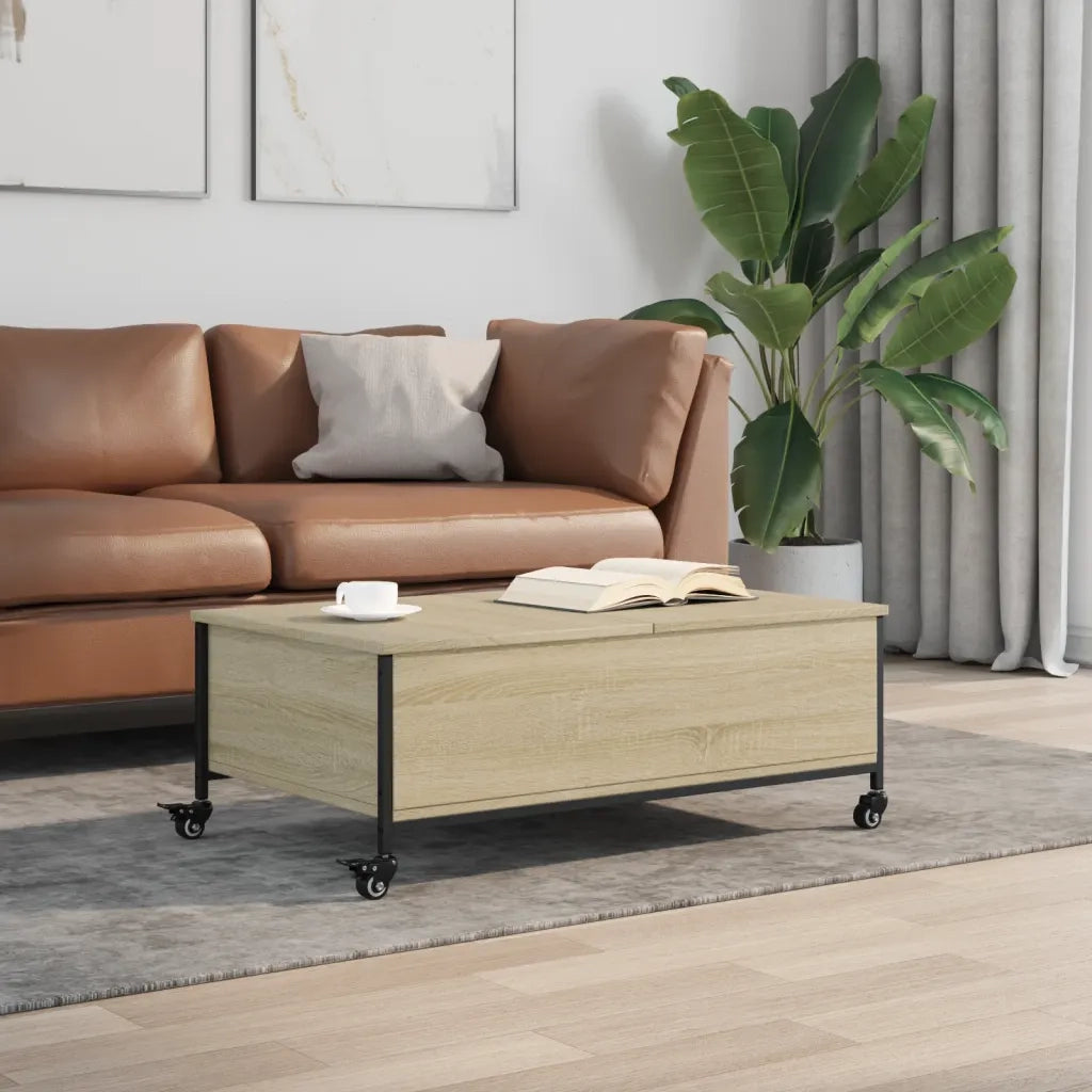 Tavolino da salotto | Tavolino da caff¨¨ | Tavolino da Soggiorno con Ruote Rovere Sonoma 91x55x34 cm Legno Multistrato