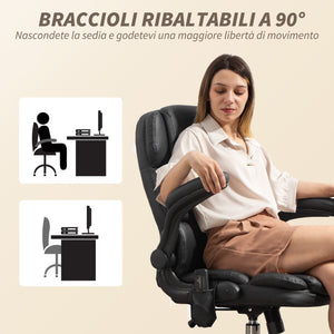 Sedia da Ufficio Operativa Massaggiante a 4 Punti con Riscaldamento e Braccioli Ribaltabili  in Pelle PU Nero