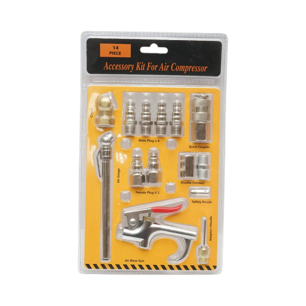 Set di 14 accessori per compressore d'aria con pistola di soffiaggio, connettori e attacchi rapidi universali