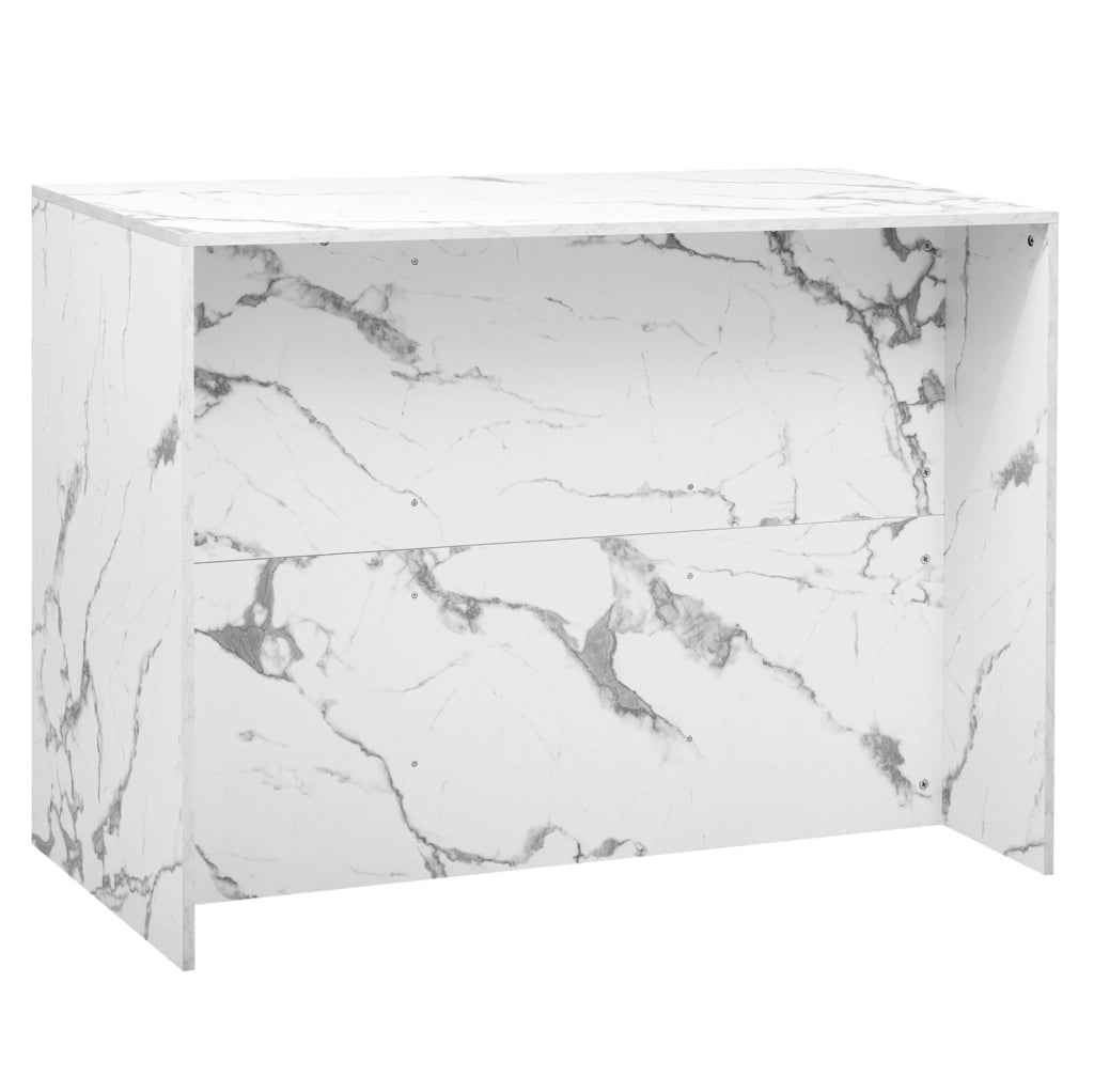 Isola da cucina 120x60x90.5 cm con bar integrato; 3 cassetti e 3 ante; MDF bianco marmo