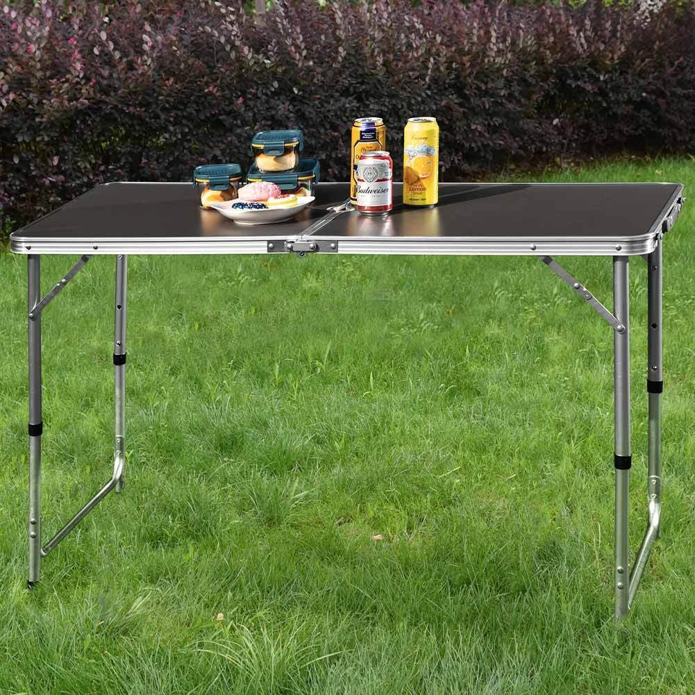 Tavolo Campeggio Picnic Altezza Regolabile Pieghevole Grigio 120x60x70/61/54H cm
