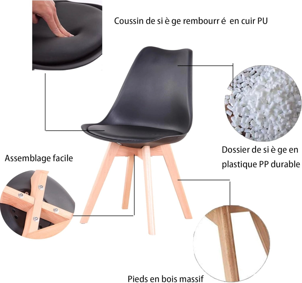 GrandCA HOME Set di Mobili, Tavolo da Pranzo Rotondo e 4 Sedie da Pranzo, Piano Resistente, Sedile Imbottito, Gambe in Legno di Faggio, Nero