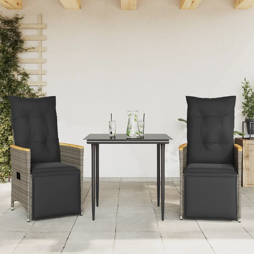 Sedie da Giardino Reclinabili 2 pz | Sedie da Esterno e Cuscini Grigio Polyrattan