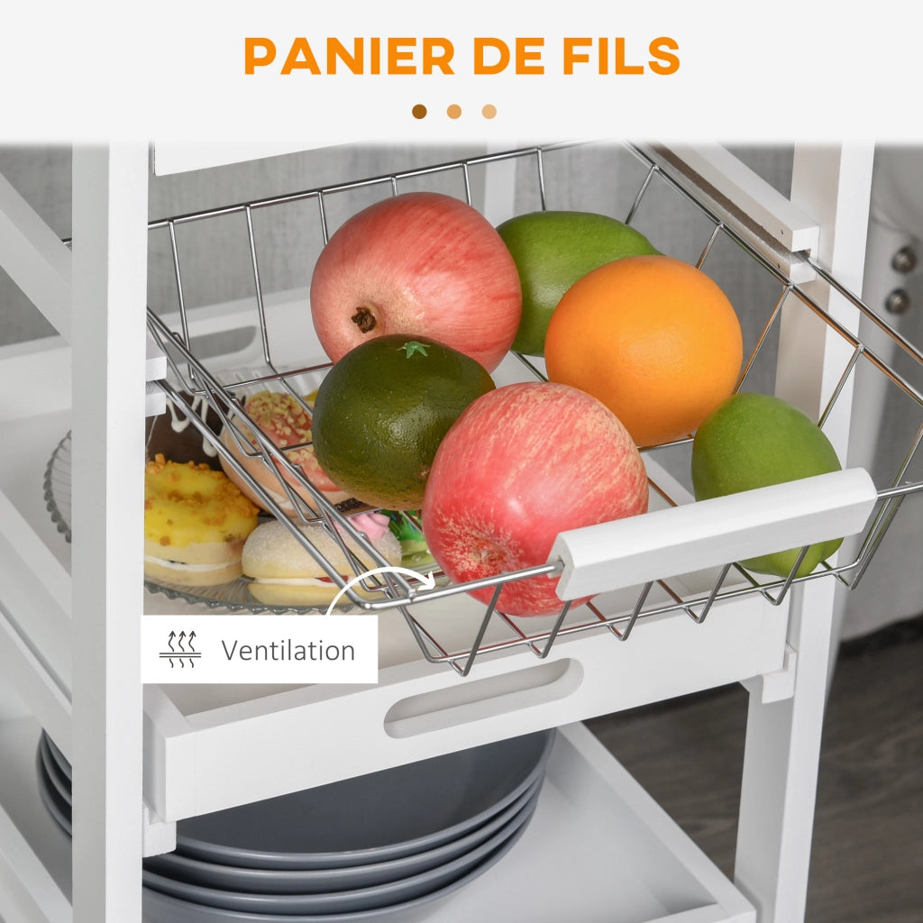 Carrello da cucina con ruote ¨C Xylo ¨C 2 ripiani rimovibili cassetto scaffale MDF rovere chiaro pino bianco