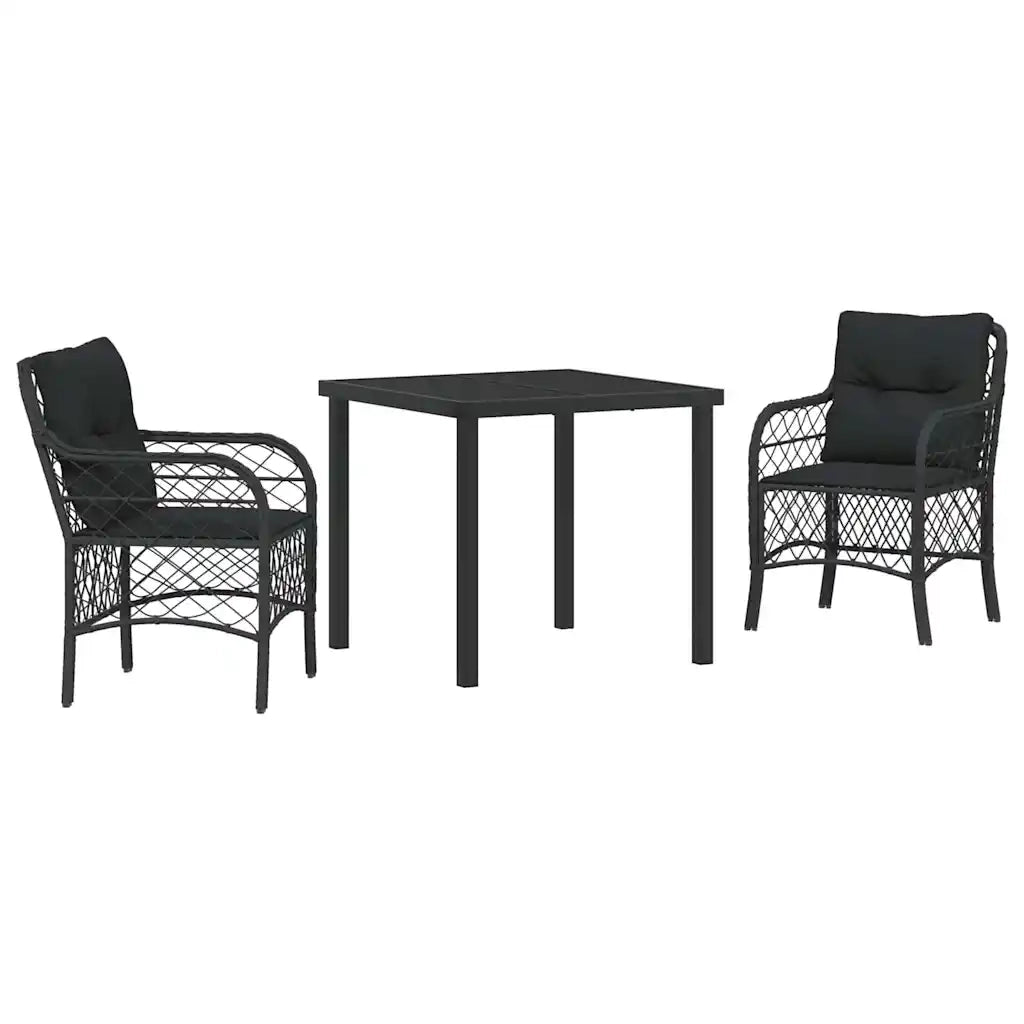 Set da Pranzo per Giardino con cuscino 3 pcs Nero polyrattan 3380204