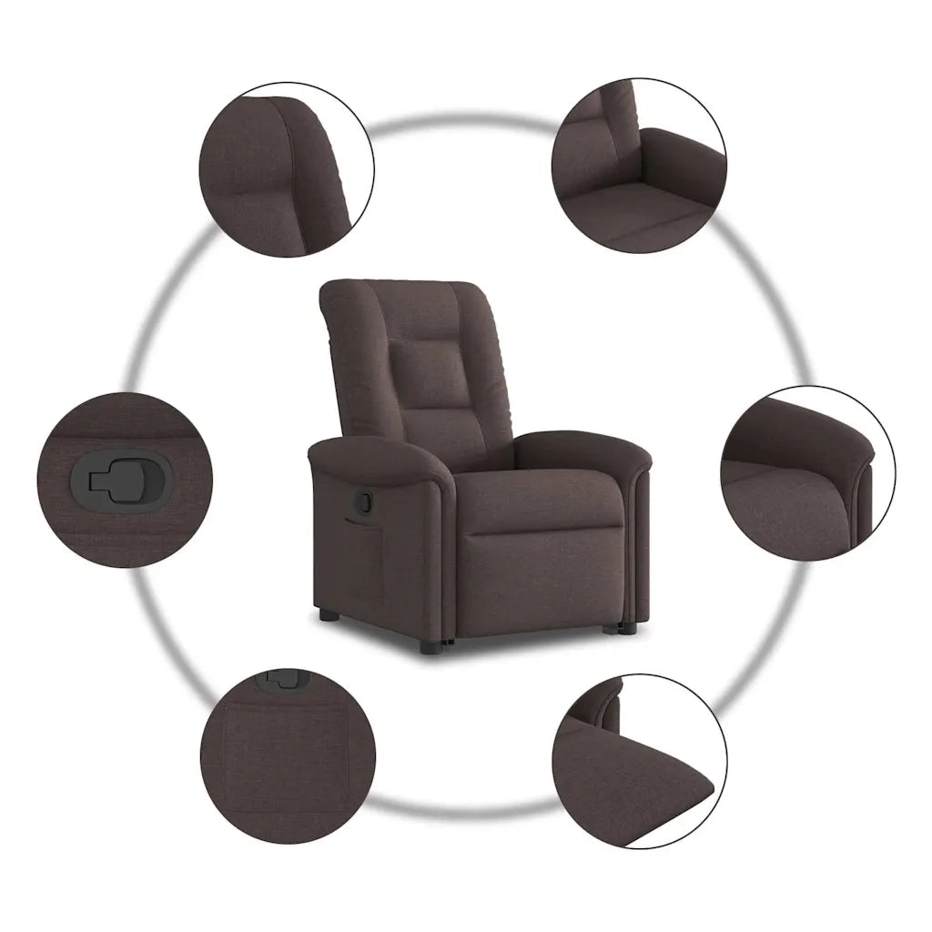 Poltrona | Sedia Relax Alzapersona Reclinabile Marrone Scuro in Tessuto