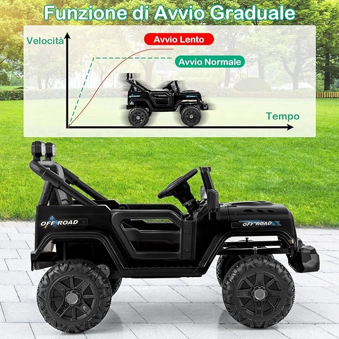 12V Macchina Elettrica per Bambini, Auto con Telecomando Luci LED Musica Clacson, 3 Velocità e 2 Motori, Veicolo Elettrico per Bambini 3+ Anni (Nero)