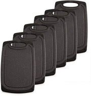 Set di piatti da colazione, 6 pezzi, 25 x 15 cm, piccolo, nero, resistente al lavastoviglie, plastica, set di piatti da taglio, doppio, antiscivolo con canale per succhi, piatto, piatto per snack, piatto da cucina, piatto da taglio