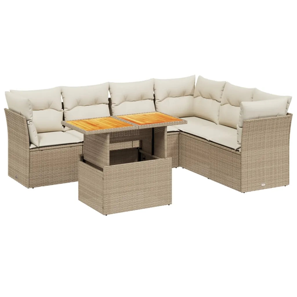 Set Divani da Giardino 7 pz con Cuscini Beige in Polyrattan
