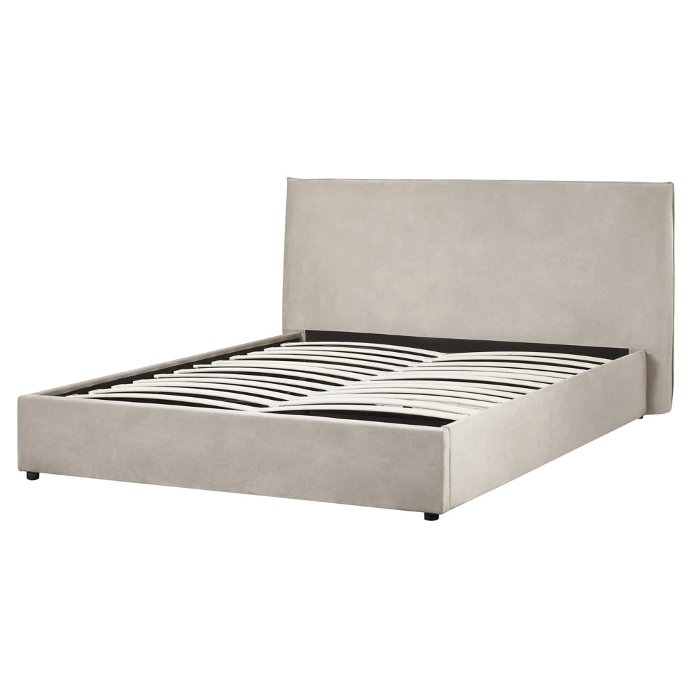 Letto con rivestimento in velluto grigio talpa UE King Size 160x200cm Grande testata classica contenitore Doghe in legno