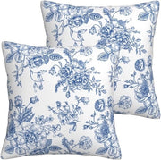 Set di cuscini Chinoiserie Blu-Bianco 18x18, con 2 pezzi, motivi floreali, per uso esterno e interno, cuscini decorativi per divano e letto