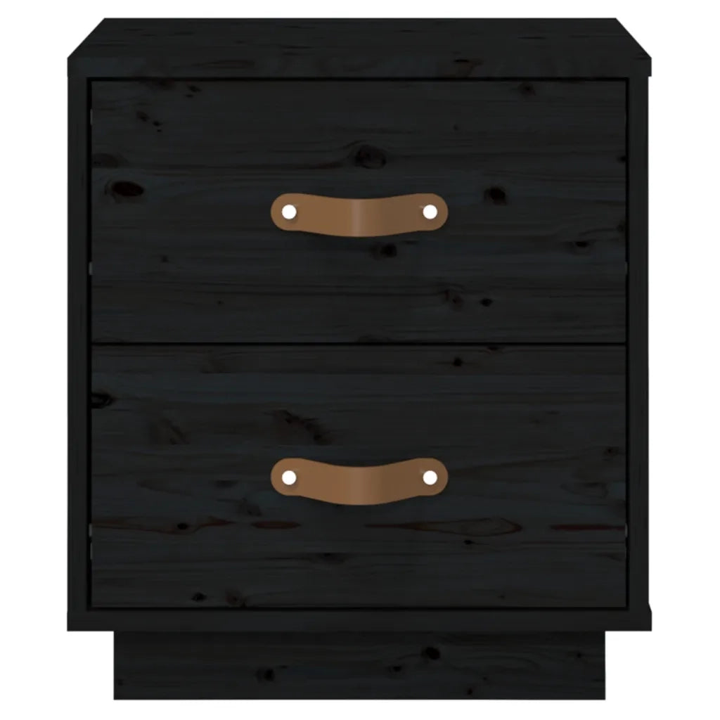 Comodino Nero 40x34x45 cm in Legno Massello di Pino 818333