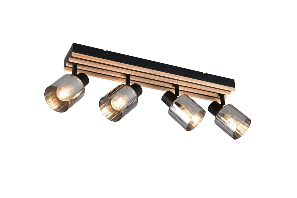 Faretto da soffitto 4 luci nero legno fumé TRAVIA RL