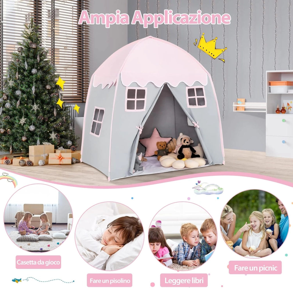 Tenda da Gioco per Bambini, Tenda per Cameretta con Borsa, Tappetino Antiscivolo, Design con Chiusura Lampo, Finestre Traspiranti, Ideale per Bambini e Bambine 3 Anni+ (Rosa)
