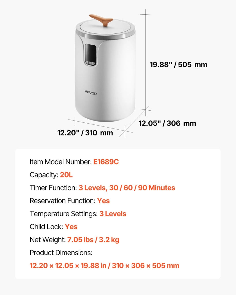 Scaldasalviette Elettrico E1689C da 20L con Schermo LED Timer e Blocco Sicurezza Portatile per Bagno Bianco