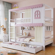 Letto a castello con protezione laterale in pino e MDF 90x200 cm