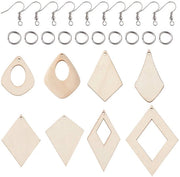 Kit per creare orecchini - 80 pezzi di legno geometrico - Bianco antico - Ganci per orecchini in acciaio - Spring - Materiali naturali - Kit per creare gioielli