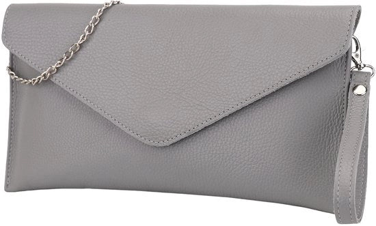Borsa in pelle con cinturino da tasca da spalla elegante per occasioni speciali in pelle generica con cinturino da collo, 31,5x16,5cm, Saya G369 (grigio chiaro)