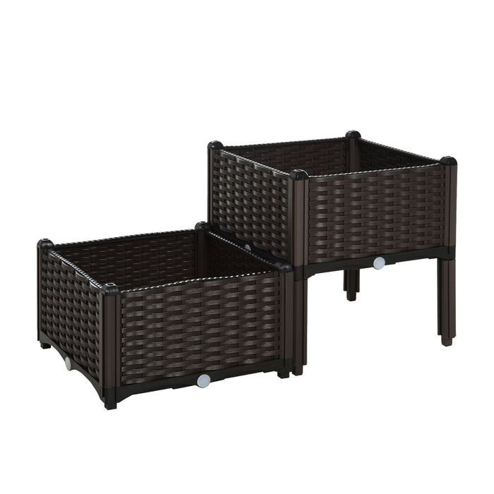 Set 2 Pezzi Fioriera da Esterno Componibile in Polyrattan 40x40x44 cm Flowless