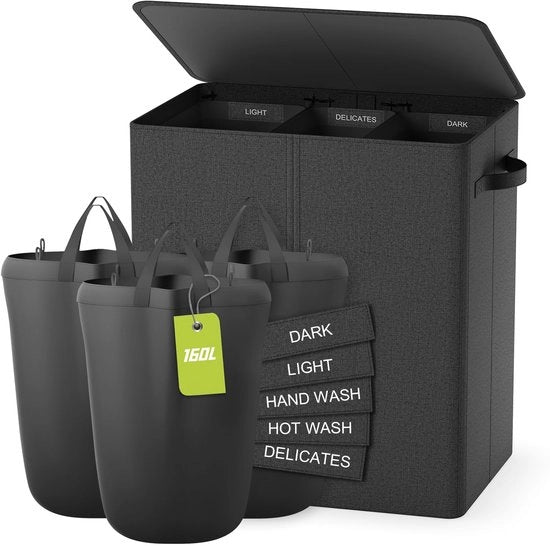 Wastino extra grande 160L a 3 cassetti con coperchio, organizzatore per la camera da letto in grigio scuro