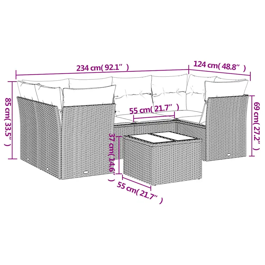 Set Divani da Giardino 7 pz con Cuscini Marrone in Polyrattan 3217273