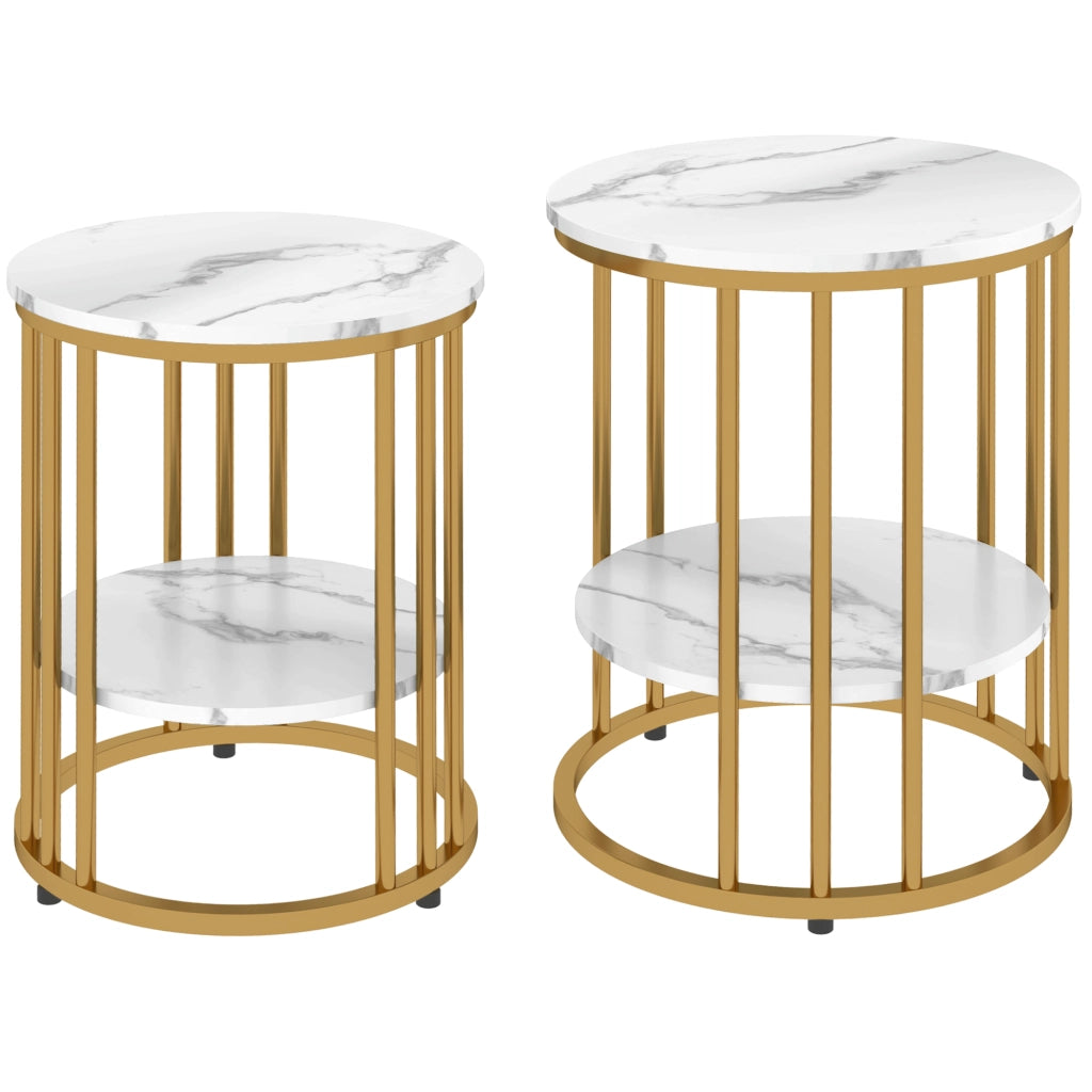 TAVOLINI da salotto Set da 2 pezzi Effetto marmo Bianco in legno e metallo