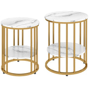TAVOLINI da salotto Set da 2 pezzi Effetto marmo Bianco in legno e metallo