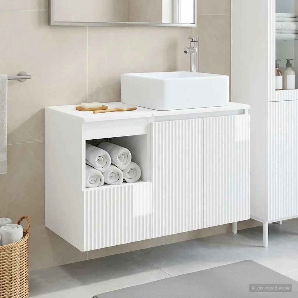 Set di mobili per il bagno 2 pz Bianco Lucido 3404068