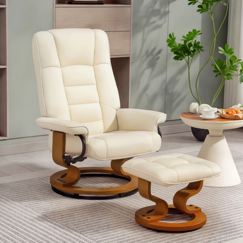 Poltrona relax reclinabile con poggiapiedi ¨C Xylo ¨C Girevole tessuto crema struttura legno
