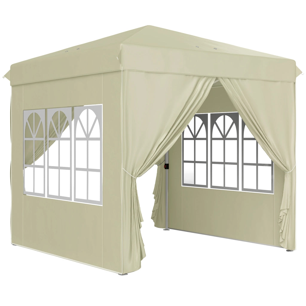Gazebo di circa 2.5x2.5m gazebo pieghevole Stable Winterproof Pop-up idropelente protezione UV 50+ tenda da giardino pieghevole con 4 parti laterali Gazebo da giardino per campeggio bianco crema