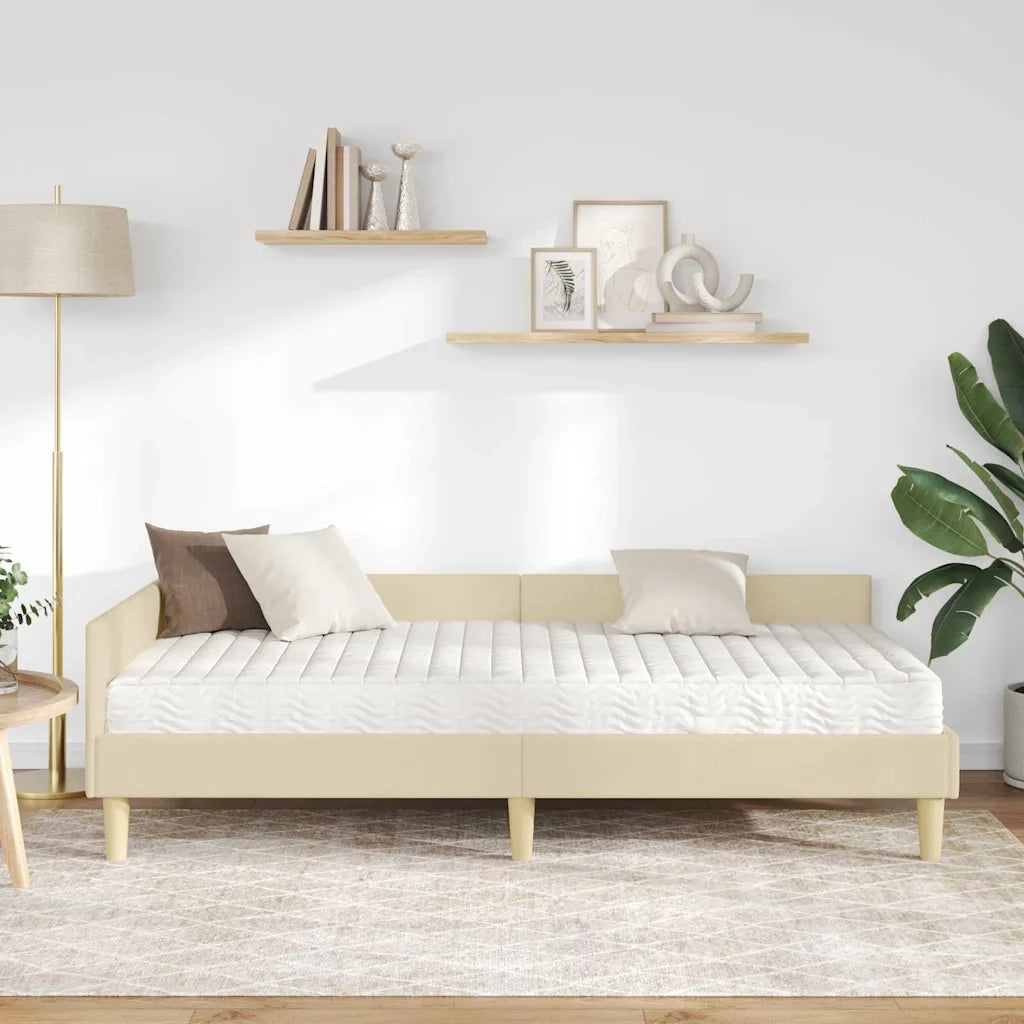 Letto singolo | Letto per adulti | Struttura Letto Angolare con Materasso 2 pcs Crema Tessuto