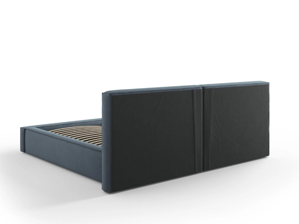 Cosmopolitan Design - Letto a cassettone con testiera doppia "Arendal" 200x200cm in tessuto strutturato blu 
