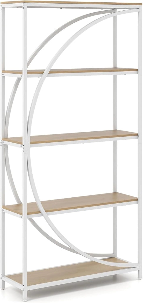 Libreria a 5 piani autoportante con 5 ripiani aperti, scaffale da esposizione industriale con design a mezzaluna per casa e ufficio, 86 x 30 x 175 cm (marrone)