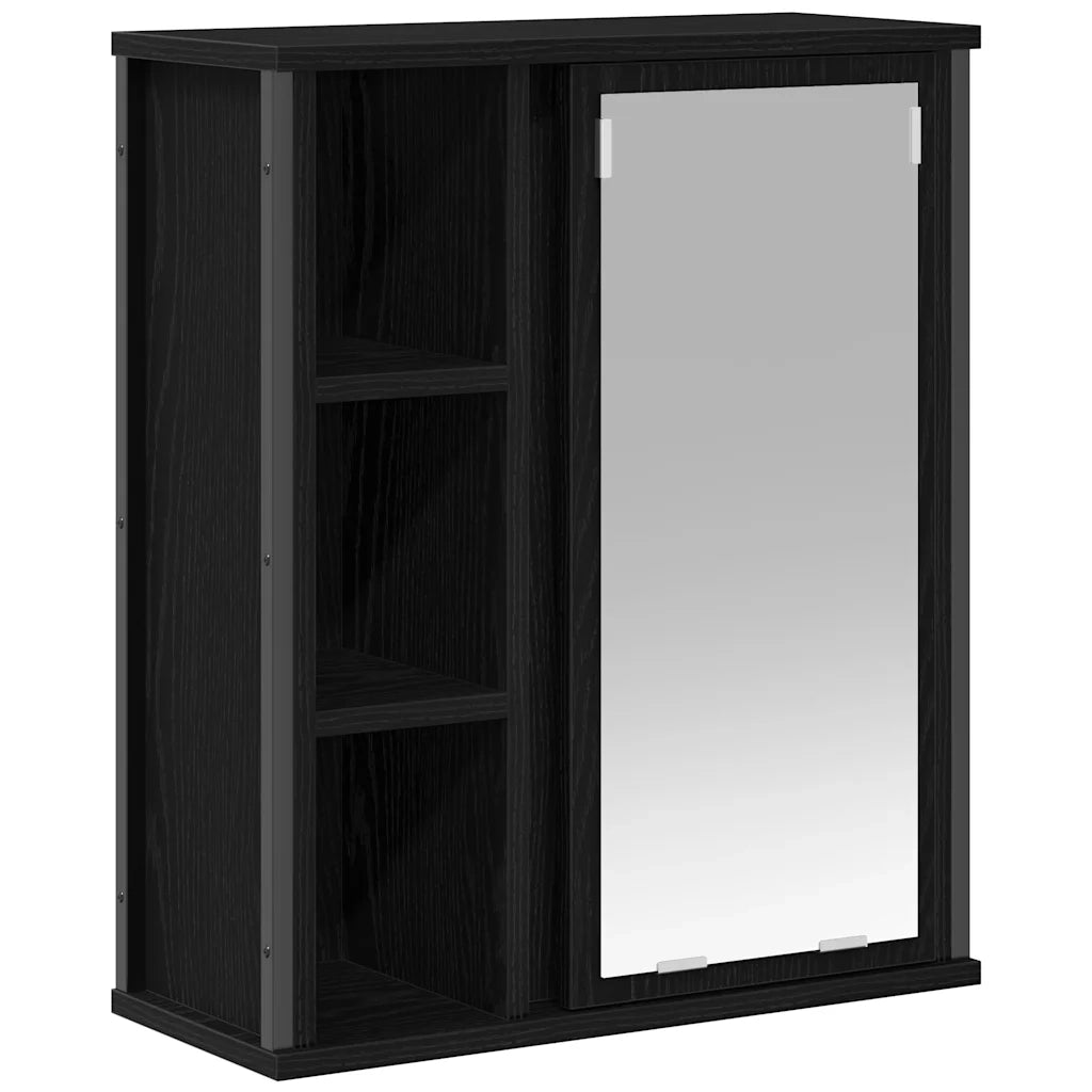 Pensile da Bagno | Armadio da bagno con Specchio Rovere Nero 50x21x60 cm